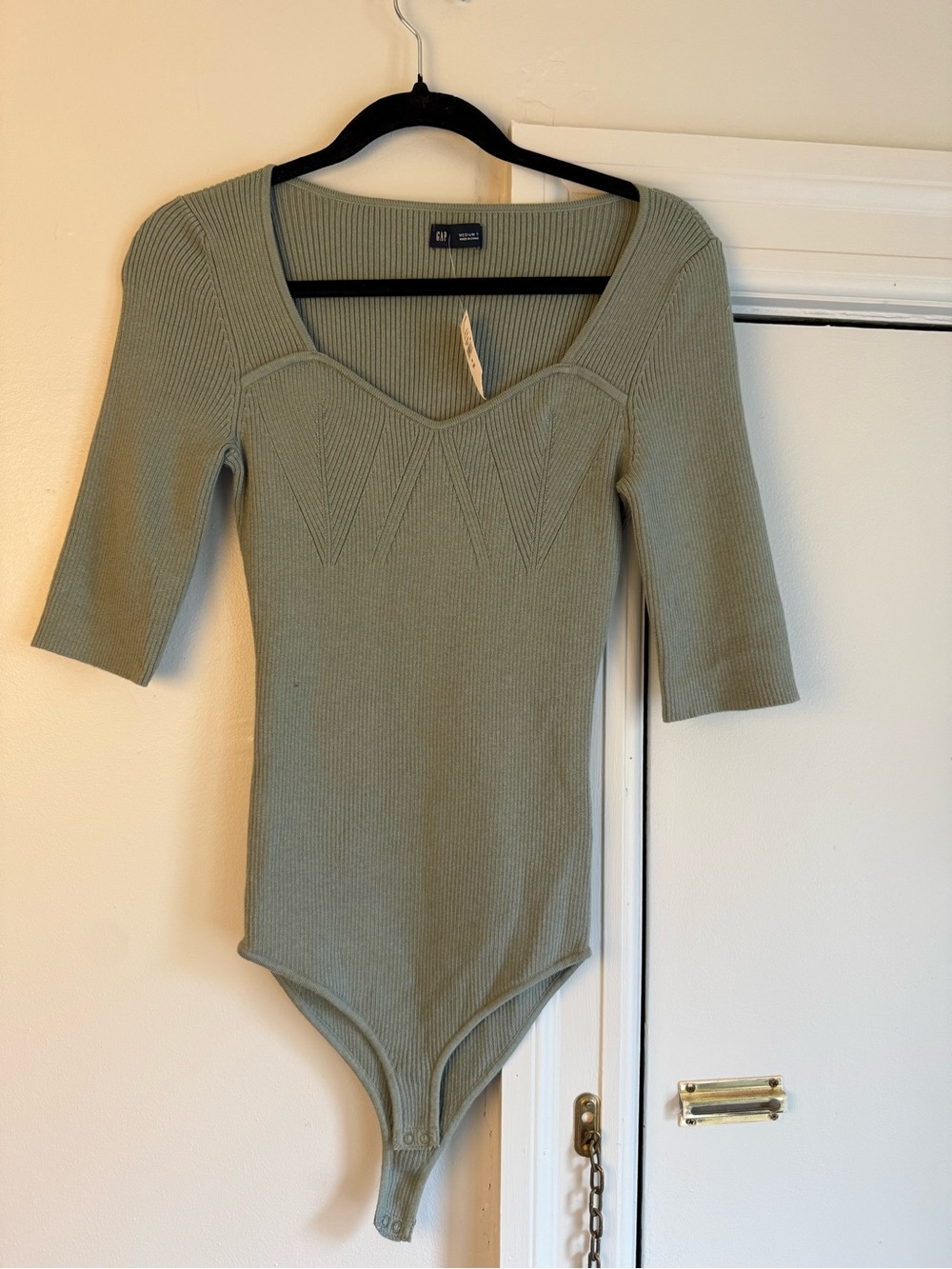 GAP Sage Green Ribbed Knit Scoop-Neck Bodysuit